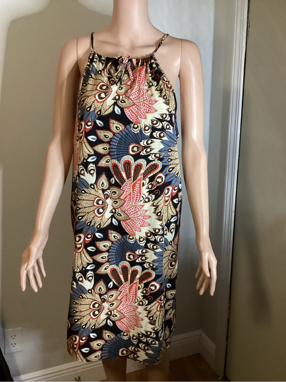 SHEIN Black Multicolor Floral Print Halter Midi Dress